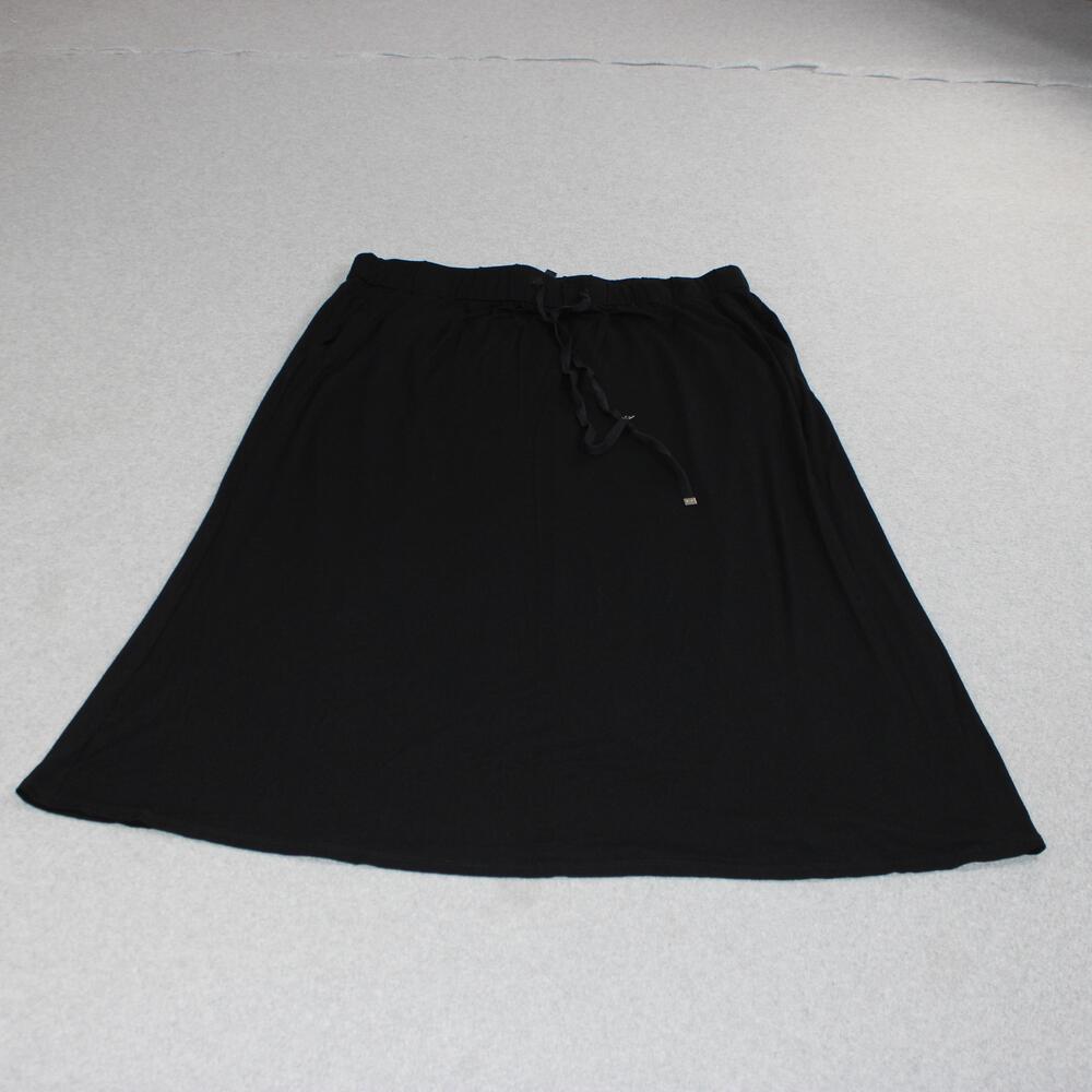 Eileen Fisher Skirt Women Large Black Jersey A-Line Midi Drawstring Pocket Comfy